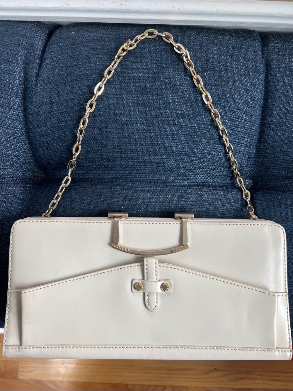 Ellen Tracy White Structured Evening Bag Gold Chain Strap